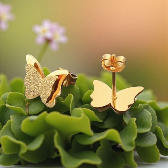 18k Gold Plated Lariat Necklace Earrings Set Stainless Steel Butterfly Y-Drop - Picture 9 of 11